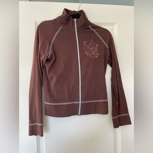 Brown Gama-Go Zip Hoodie with Cat Design size large